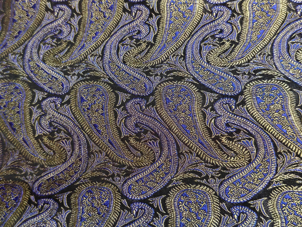 Royal Paisley Purple & Gold Tanchoi Silk Fabric