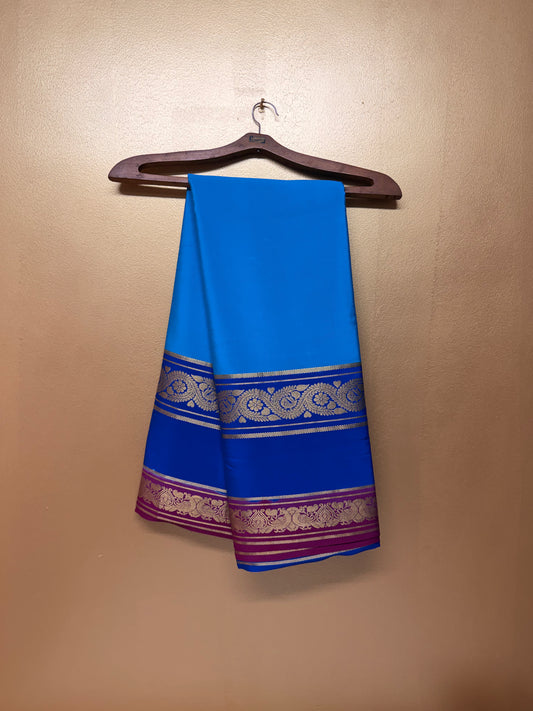 Neelambari — Turquoise Blue Silk Saree with Royal Blue & Maroon Zari Border