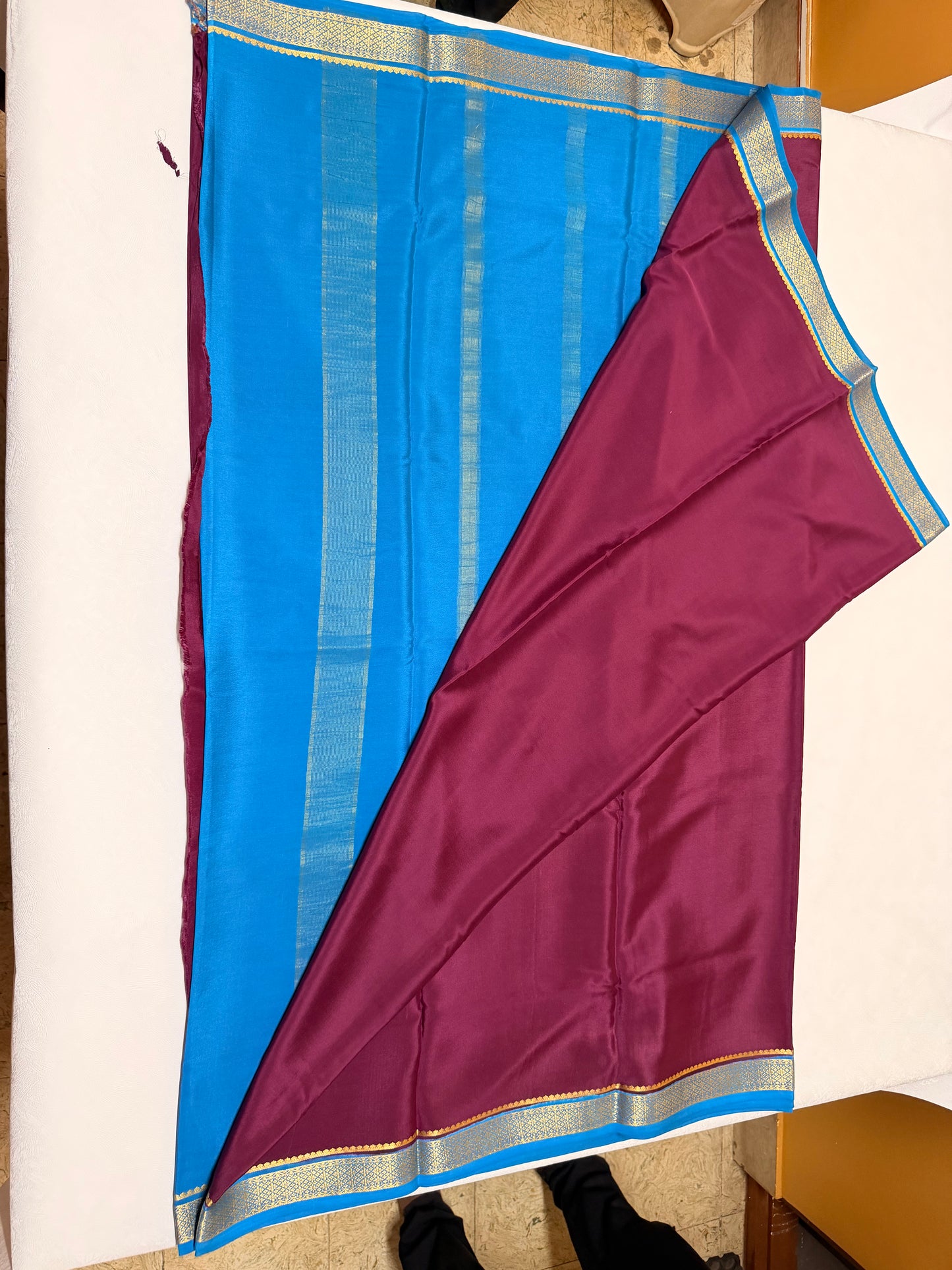 Manjari — Rich Plum Silk Saree with Royal Blue & Gold Big Piping Border