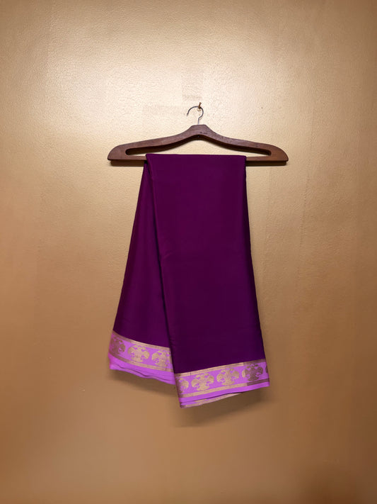 Madhurika — Deep Wine Silk Saree with Pink & Gold Gandaberunda Border