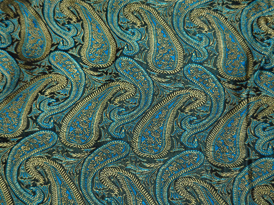 Rich Blue Black & Gold Tanchoi Silk Fabric