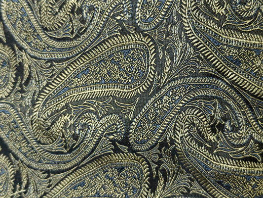 Royal Paisley Black & Gold Tanchoi Silk Fabric