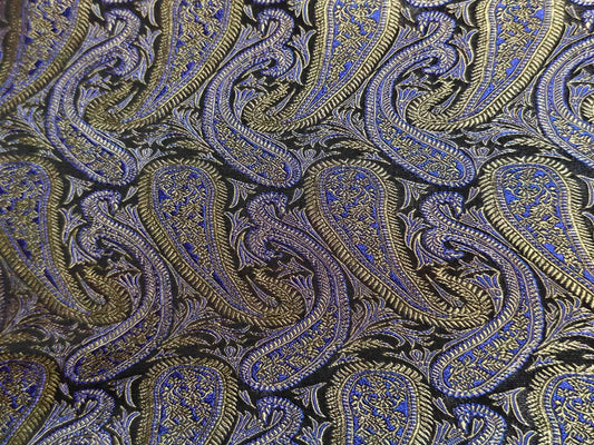 Royal Paisley Purple & Gold Tanchoi Silk Fabric