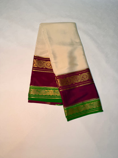 Vasanthika — Ivory Silk Saree with Maroon & Emerald Green Bentex Border