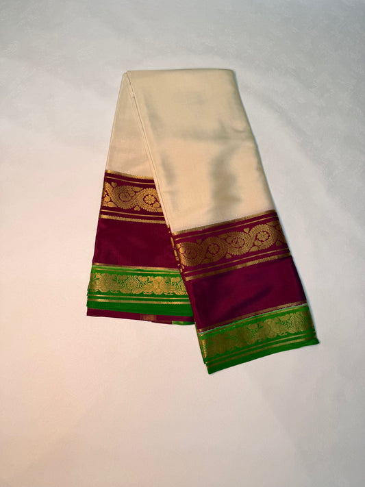 Vasanthika — Ivory Silk Saree with Maroon & Emerald Green Bentex Border