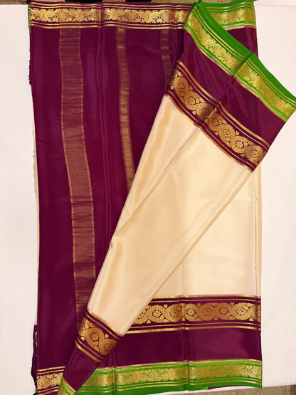 Vasanthika — Ivory Silk Saree with Maroon & Emerald Green Bentex Border