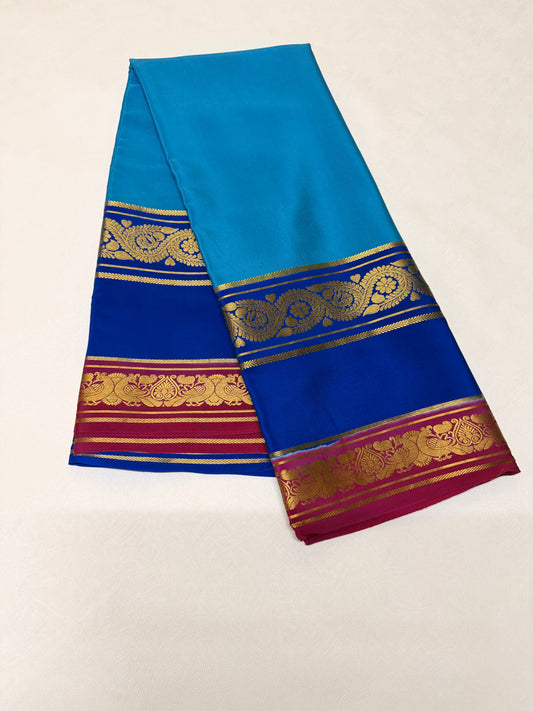 Neelambari — Turquoise Blue Silk Saree with Royal Blue & Maroon Zari Border
