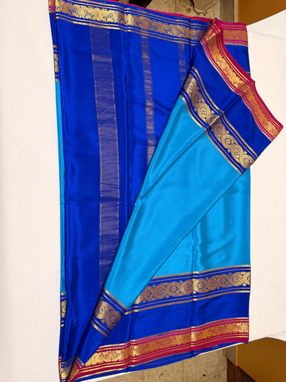 Neelambari — Turquoise Blue Silk Saree with Royal Blue & Maroon Zari Border