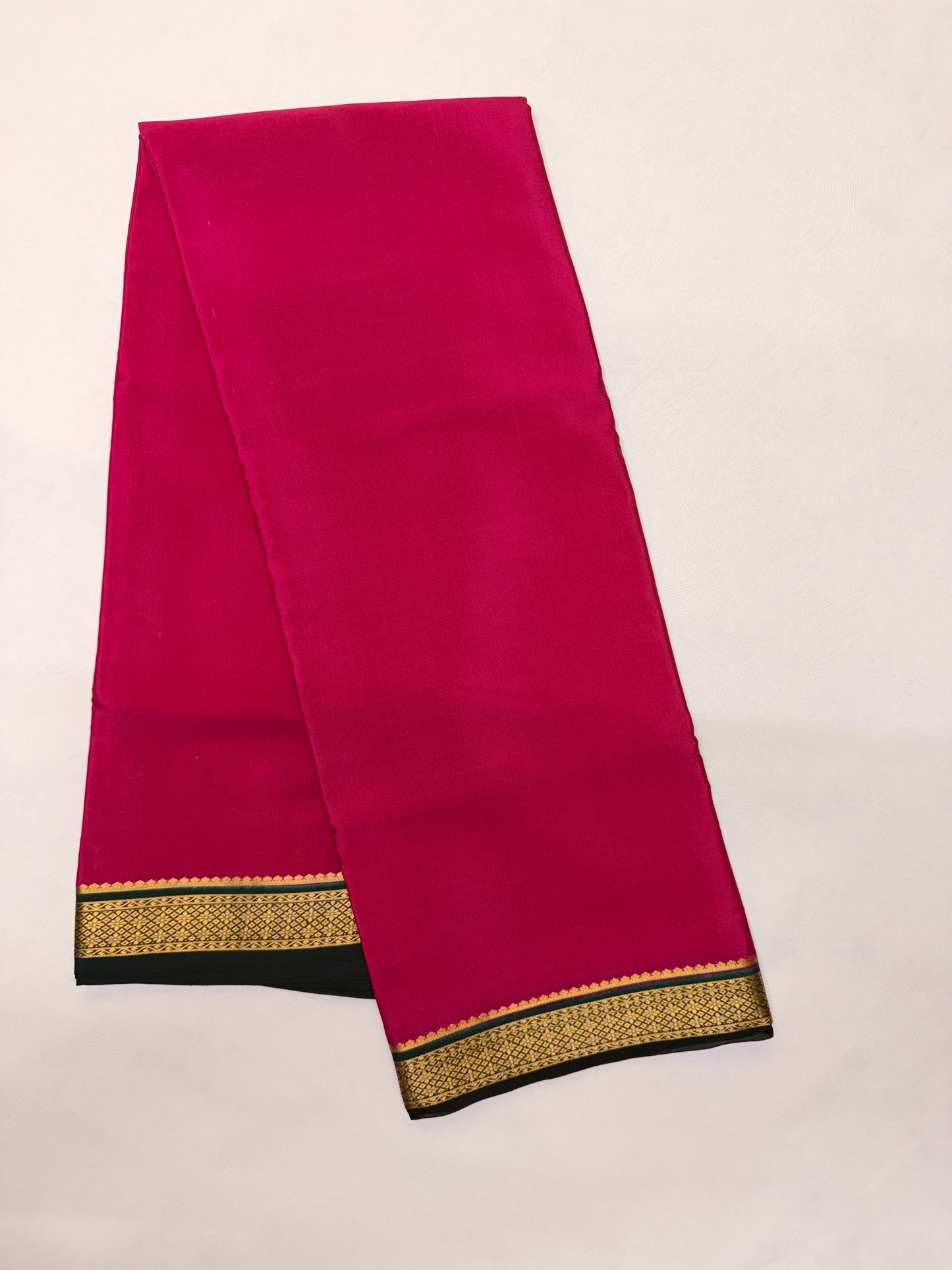 Rani Pink Silk Saree with Black & Gold Big Piping Border