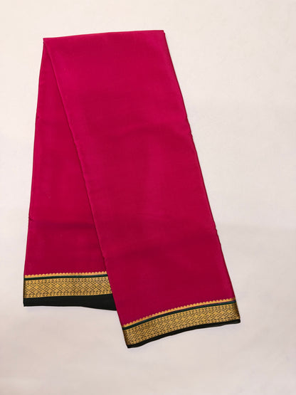 Rani Pink Silk Saree with Black & Gold Big Piping Border
