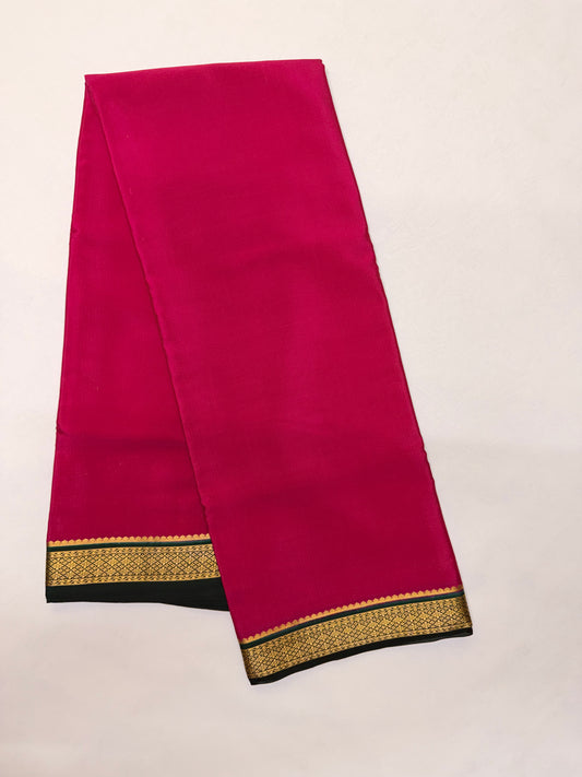 Rani Pink Silk Saree with Black & Gold Big Piping Border