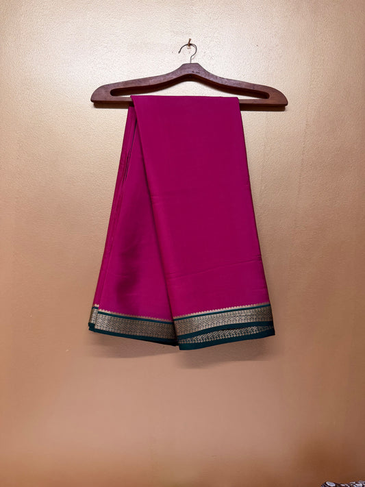 Rani Pink Silk Saree with Black & Gold Big Piping Border