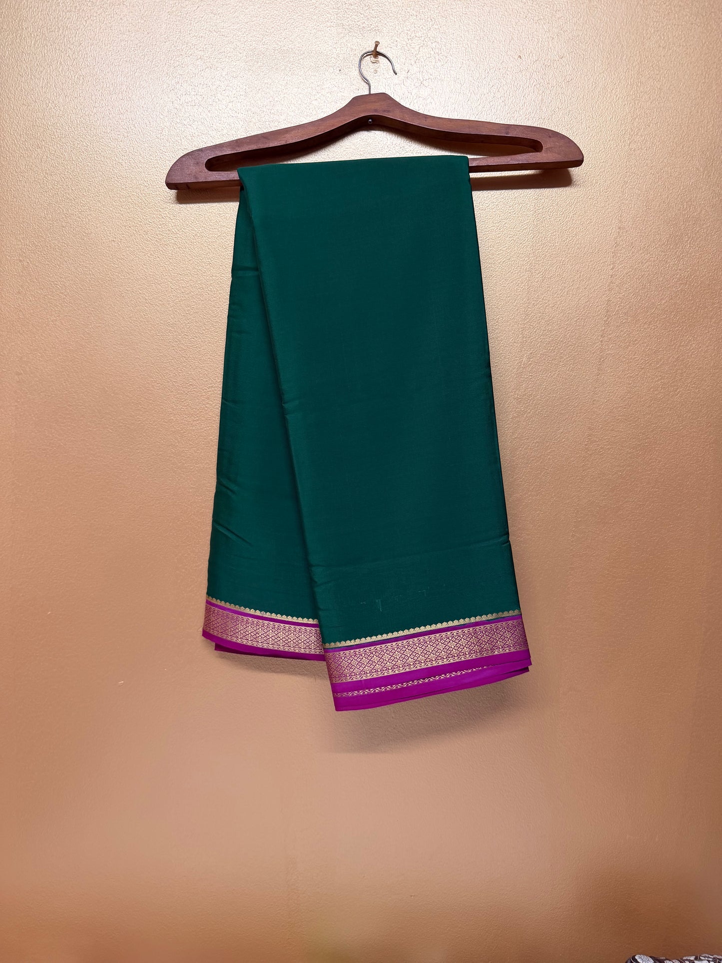 Haritima — Deep Emerald Green Silk Saree with Rani Pink & Gold Big Piping Border