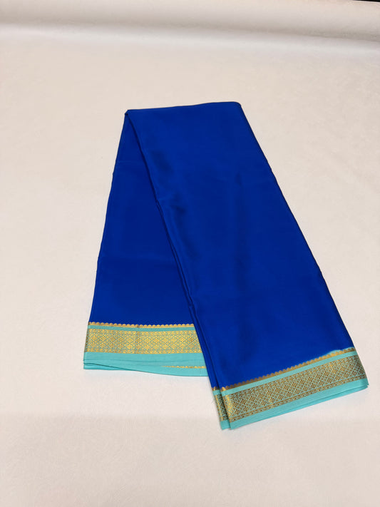 Neelanjali — Royal Blue Silk Saree with Turquoise & Gold Big Piping Border
