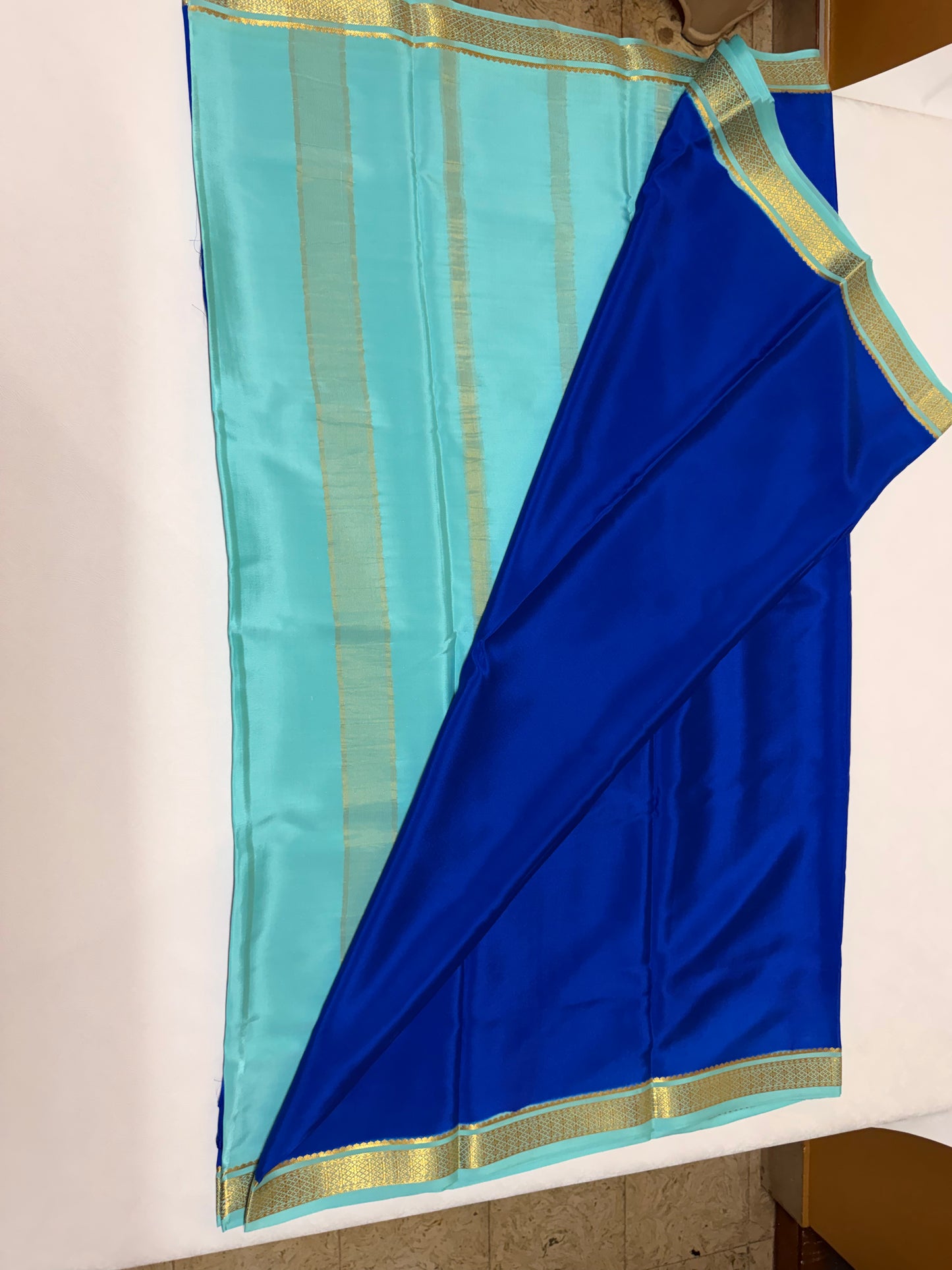 Neelanjali — Royal Blue Silk Saree with Turquoise & Gold Big Piping Border
