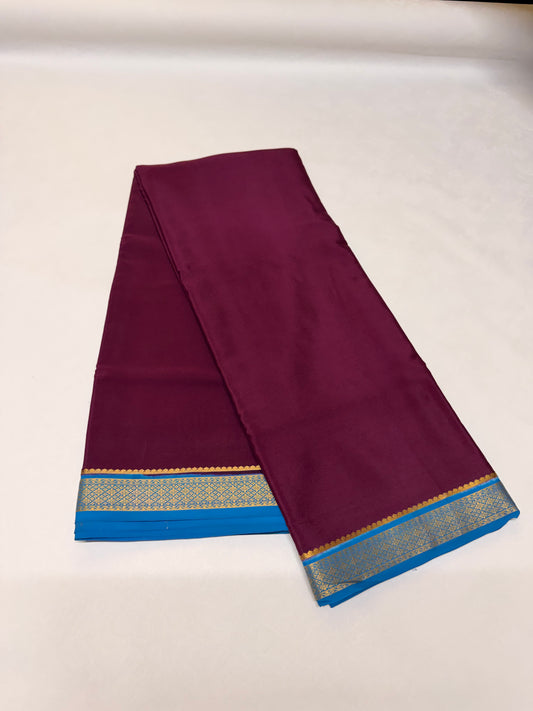 Manjari — Rich Plum Silk Saree with Royal Blue & Gold Big Piping Border