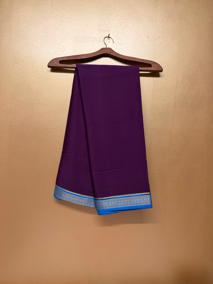 Manjari — Rich Plum Silk Saree with Royal Blue & Gold Big Piping Border