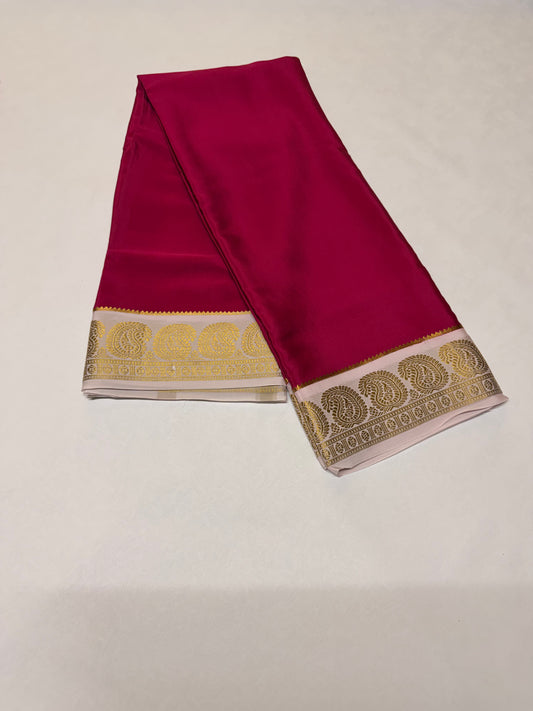 Aruna — Deep Ruby Red Silk Saree with Antique Gold Zari Border