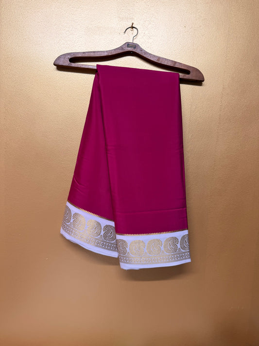 Aruna — Deep Ruby Red Silk Saree with Antique Gold Zari Border