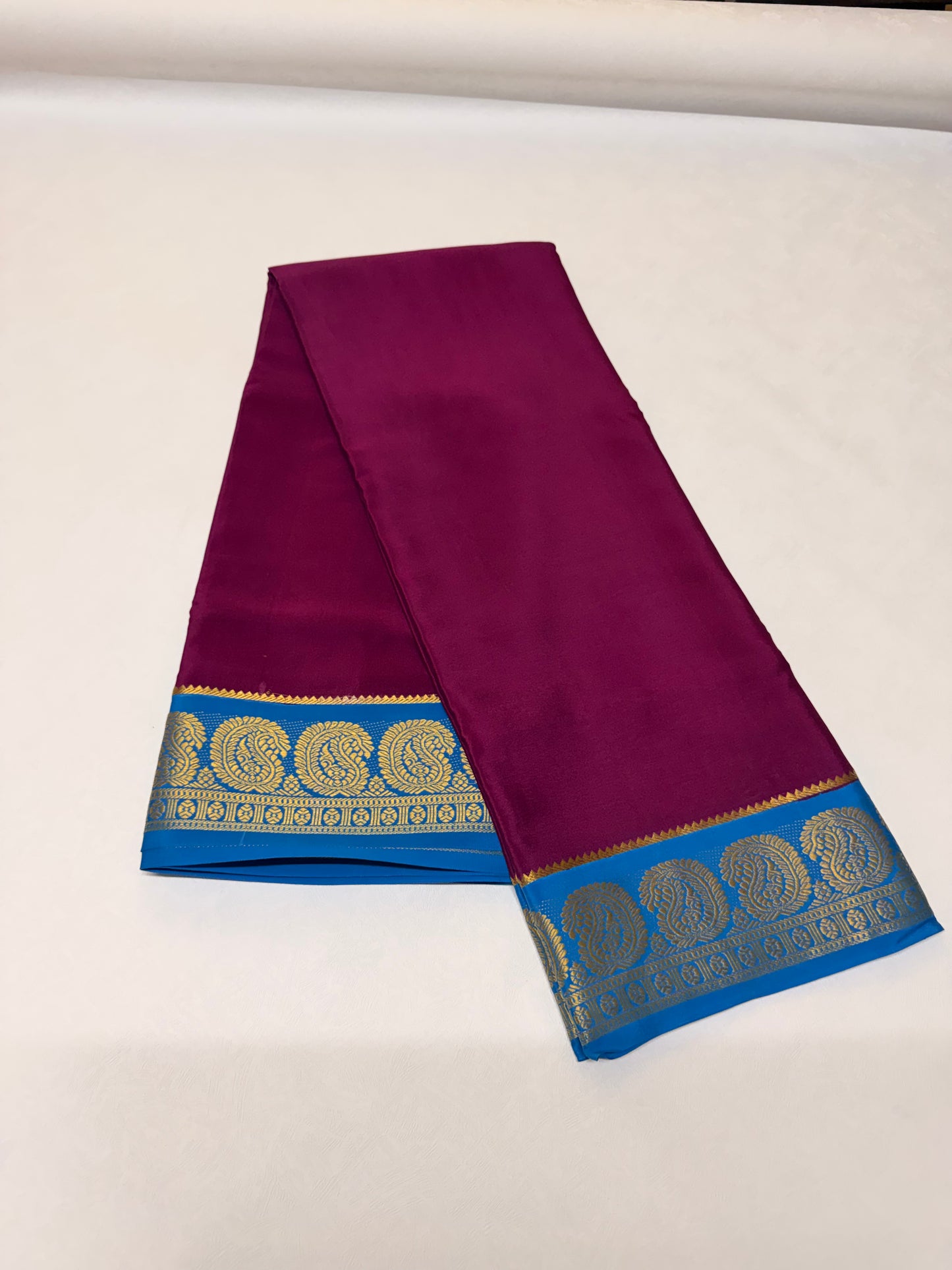 Raktima — Deep Magenta Silk Saree with Turquoise Blue Zari Border