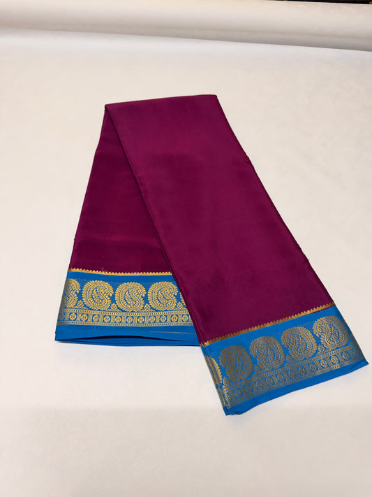 Raktima — Deep Magenta Silk Saree with Turquoise Blue Zari Border