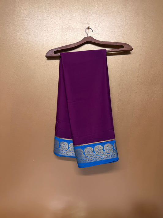 Raktima — Deep Magenta Silk Saree with Turquoise Blue Zari Border