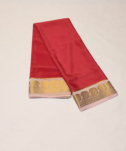 Aruna — Vermilion Red Silk Saree with Antique Gold Zari Border