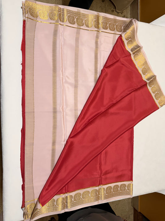 Aruna — Vermilion Red Silk Saree with Antique Gold Zari Border