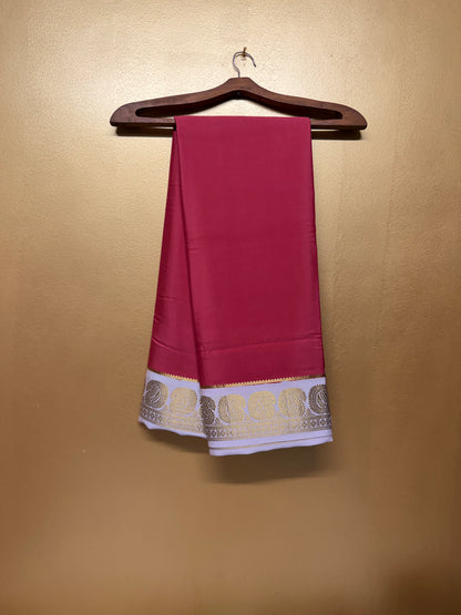 Aruna — Vermilion Red Silk Saree with Antique Gold Zari Border