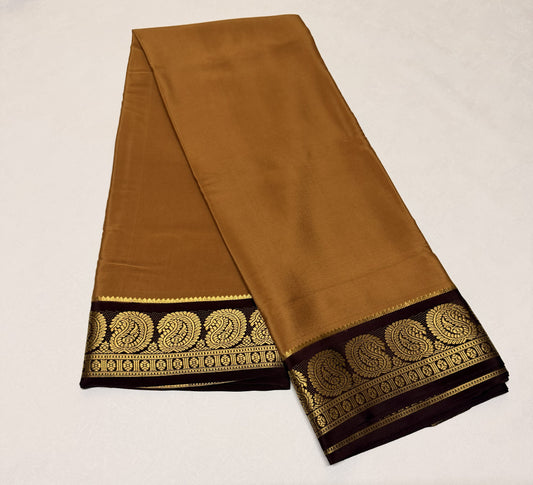 Kanakambara — Mustard Gold Silk Saree with Wine Maroon Zari Border