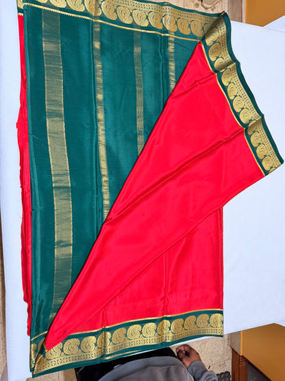 Raktashree — Brick Red Silk Saree with Bottle Green Zari Border