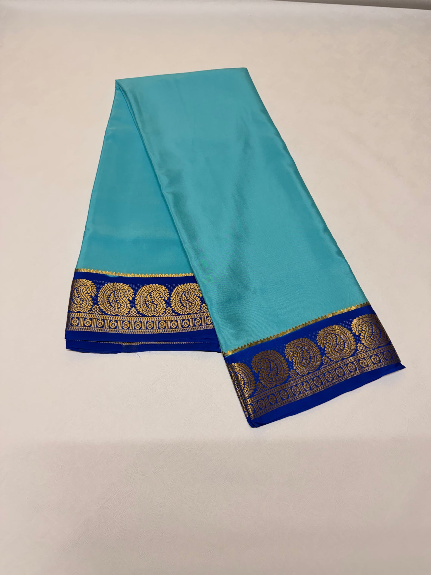 Aqua Neel — Light Turquoise Blue Silk Saree with Navy Zari Border