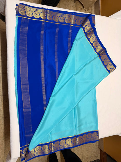 Aqua Neel — Light Turquoise Blue Silk Saree with Navy Zari Border