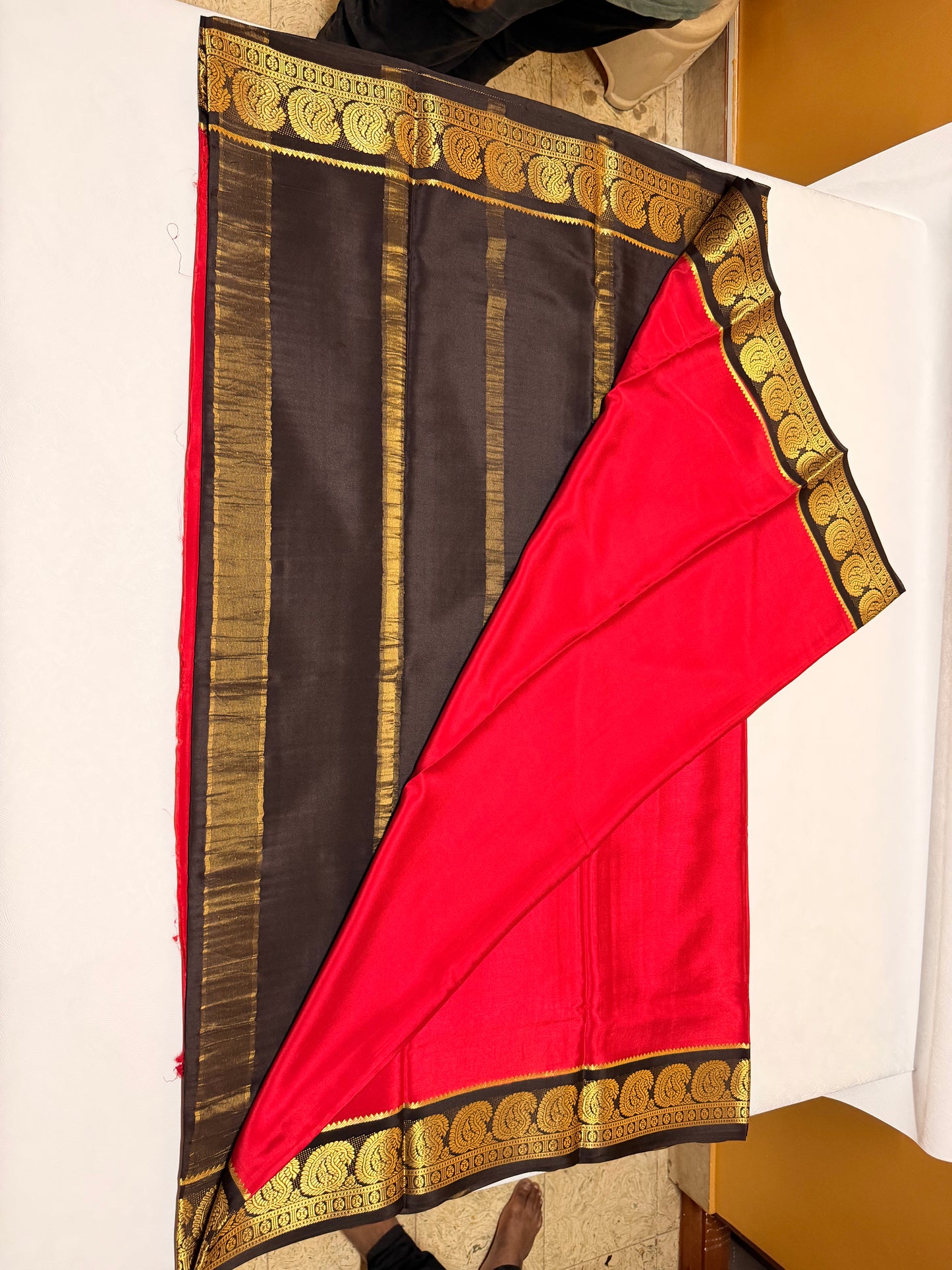 Raktakshi — Vermilion Red Silk Saree with Black Zari Border