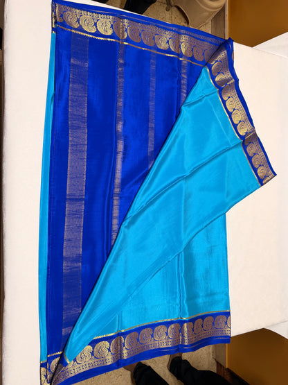 Neelima — Light Turquoise Blue Silk Saree with Navy Blue Zari Border