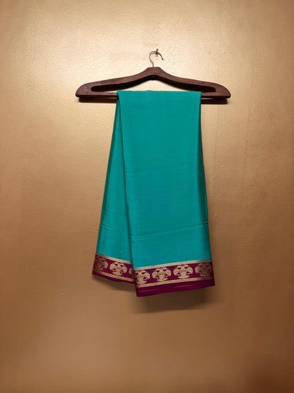 Haritha — Emerald Green Silk Saree with Maroon Gandaberunda Zari Border