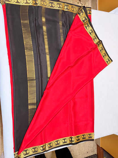 Raktika — Vermilion Red Silk Saree with Black Gandaberunda Zari Border
