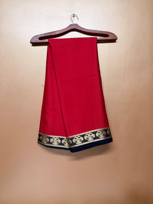 Raktika — Vermilion Red Silk Saree with Black Gandaberunda Zari Border