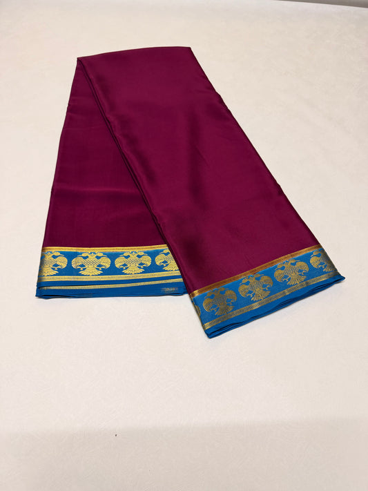 Raktavalli — Deep Wine Silk Saree with Royal Blue & Gold Gandaberunda Border