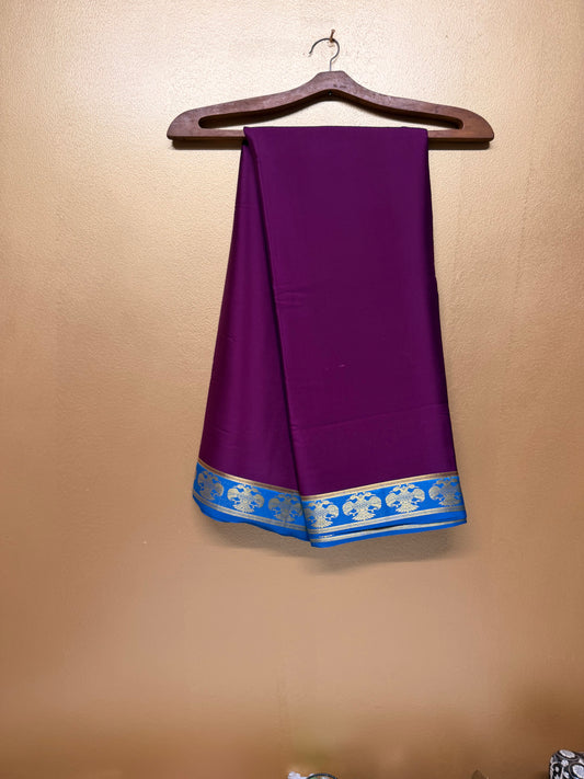 Raktavalli — Deep Wine Silk Saree with Royal Blue & Gold Gandaberunda Border