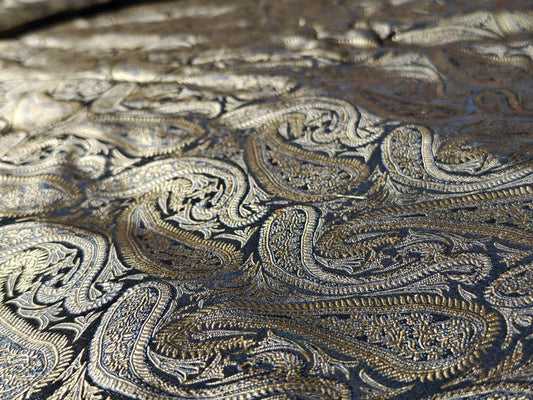 Royal Paisley Black & Gold Tanchoi Silk Fabric