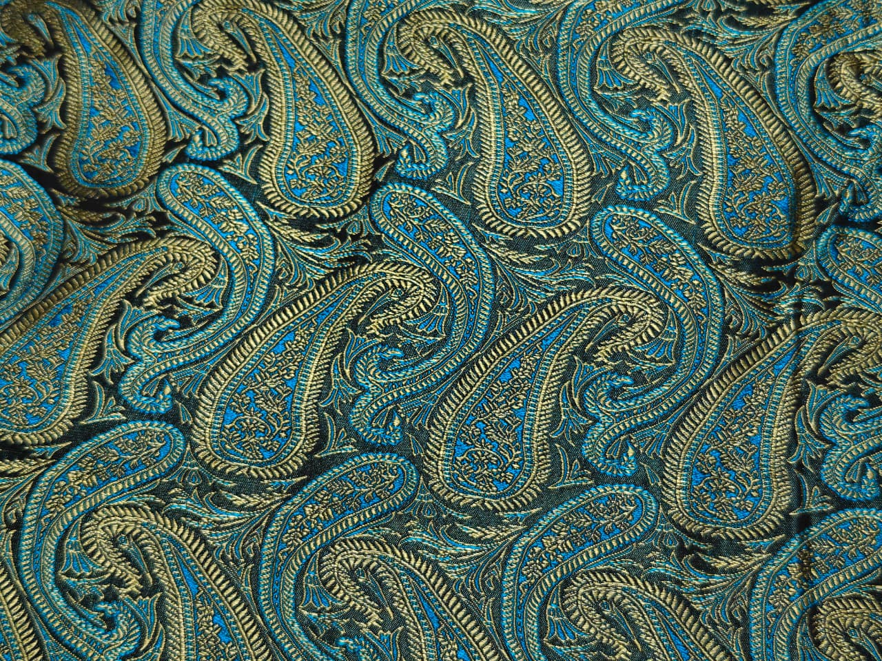 Rich Blue Black & Gold Tanchoi Silk Fabric