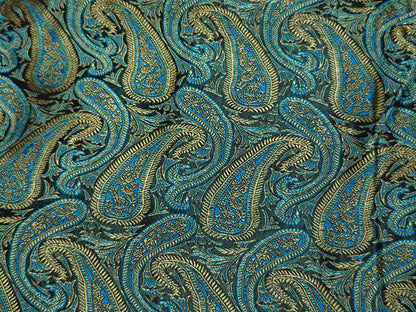 Rich Blue Black & Gold Tanchoi Silk Fabric