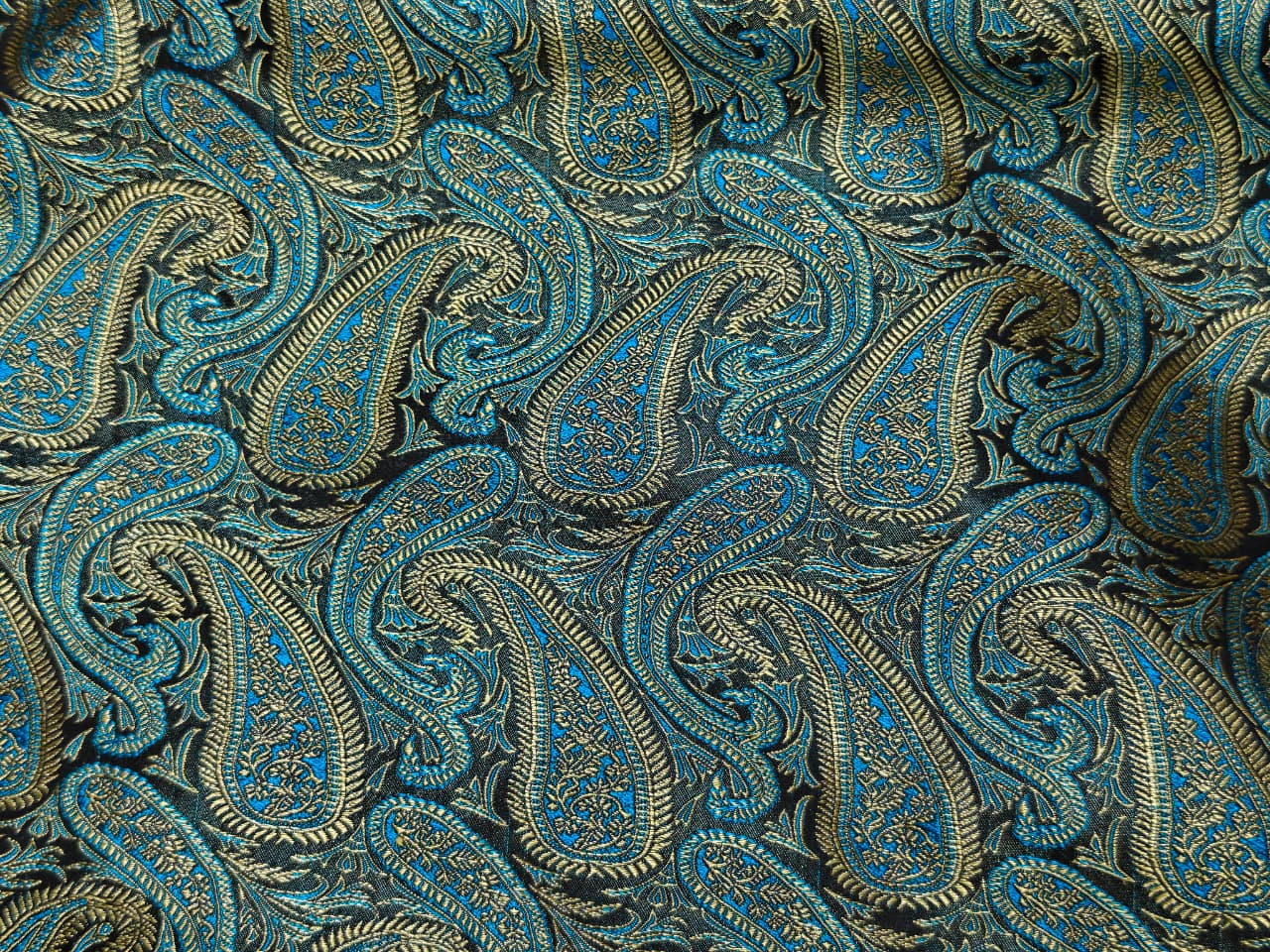 Rich Blue Black & Gold Tanchoi Silk Fabric