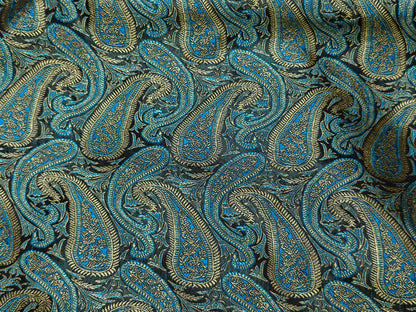 Rich Blue Black & Gold Tanchoi Silk Fabric