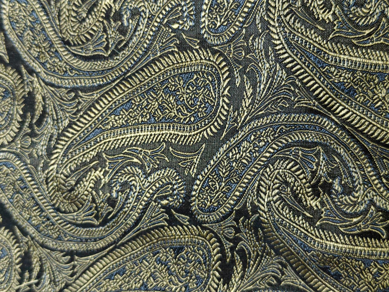 Royal Paisley Black & Gold Tanchoi Silk Fabric