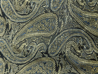 Royal Paisley Black & Gold Tanchoi Silk Fabric