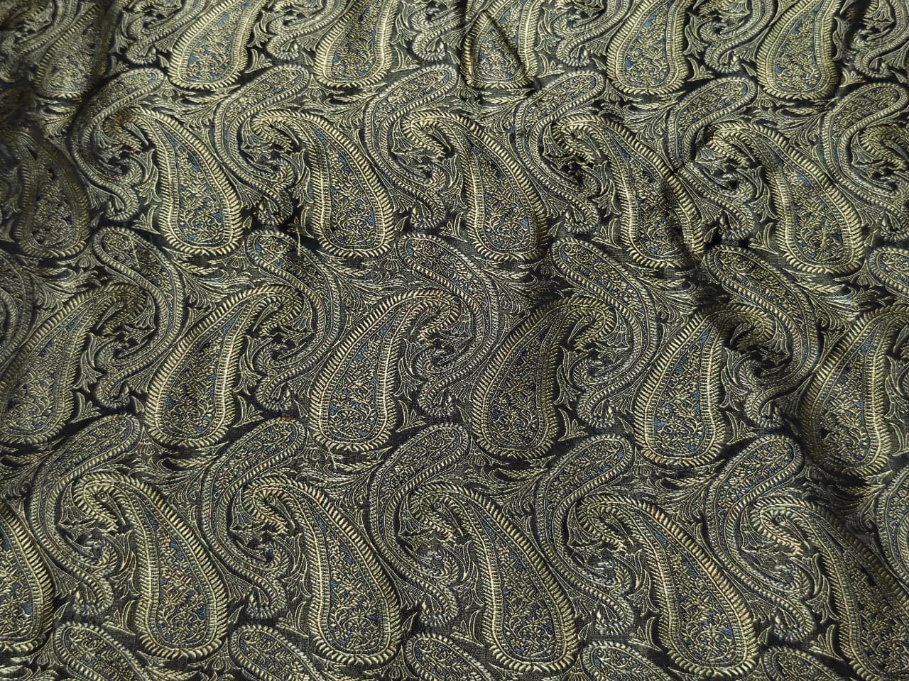Royal Paisley Black & Gold Tanchoi Silk Fabric