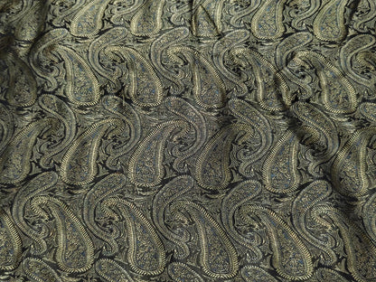 Royal Paisley Black & Gold Tanchoi Silk Fabric