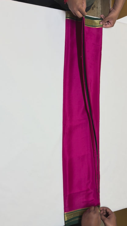 Rani Pink Silk Saree with Black & Gold Big Piping Border